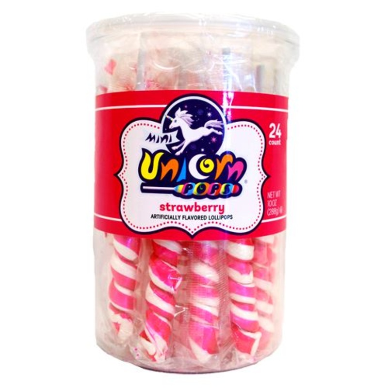 Hot Pink & White Strawberry Mini Unicorn Pop – 24 Count Tub