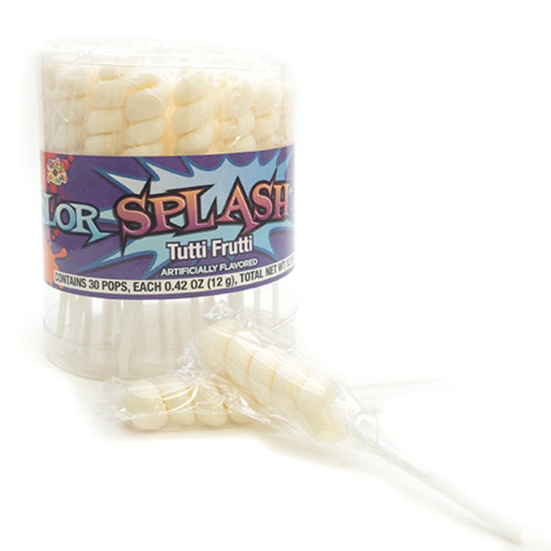 Ivory White Color Splash Tutti Frutti Swirl Lollipops – 30 Count Tub
