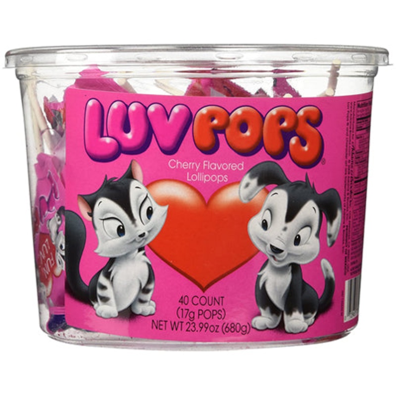 Luv Pops Cherry Flavored Lollipops – Tub of 40