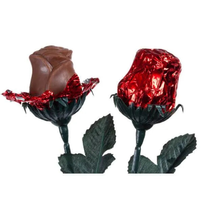 Madelaine Foiled 1/2-Ounce Solid Milk Chocolate Roses – Red: 12-Piece Box