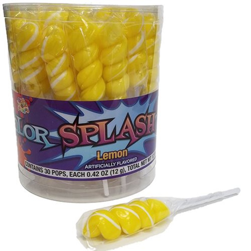 Yellow & White Color Splash Lemon Swirl Lollipops – 30 Count Tub
