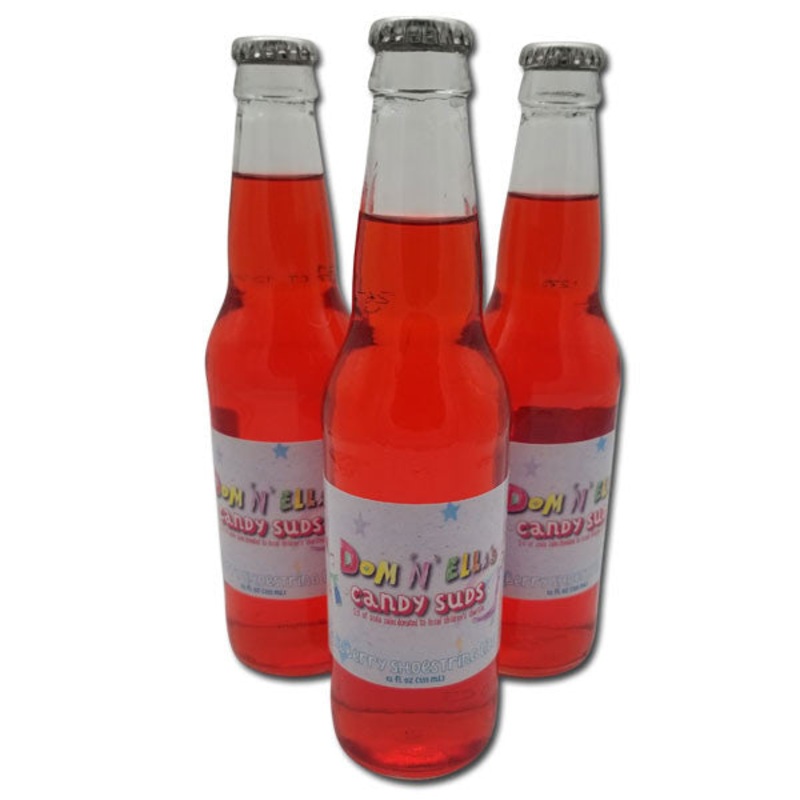 Dom ‘N Ella’s Strawberry Shoestring Licorice Soda Suds  12oz 24 Count