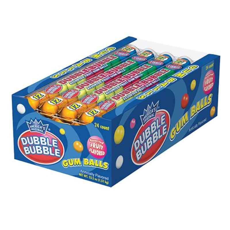 Dubble Bubble Assorted Fruit Flavored Gumballs 12-Ball Tube