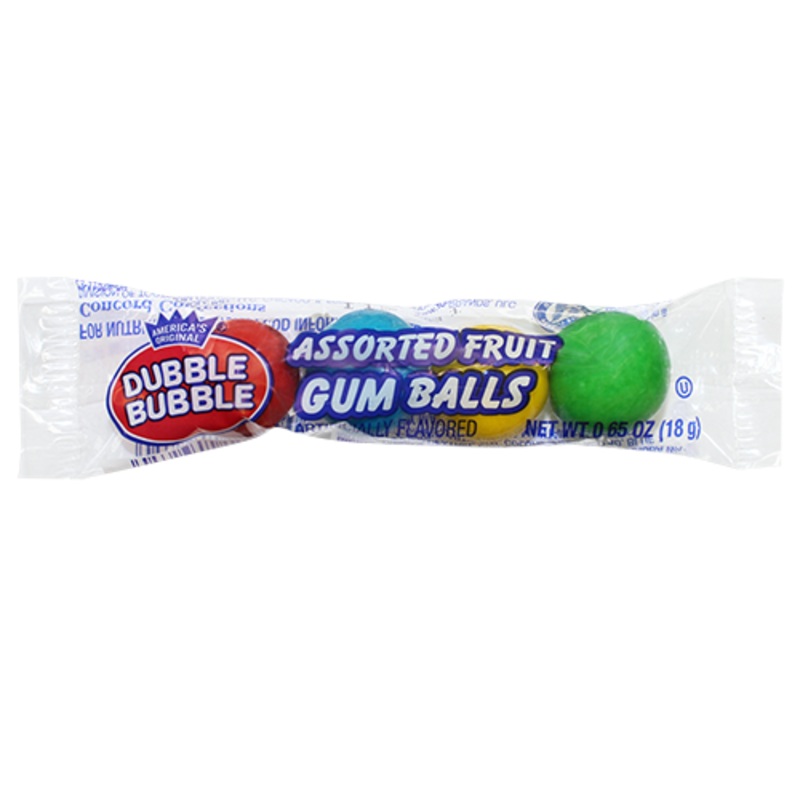 Dubble Bubble Assorted Fruit Flavored Gumballs 4 Ball Tube .65 oz.