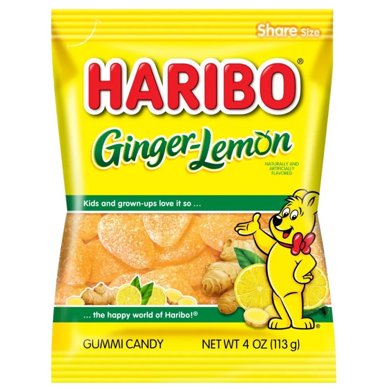 Haribo Ginger-Lemon Gummi Candy – 4-oz. Peg Bag