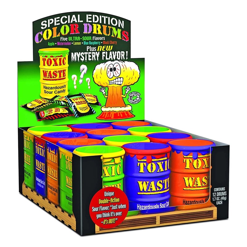 Toxic Waste Color Candy Filled Drums – 12/box