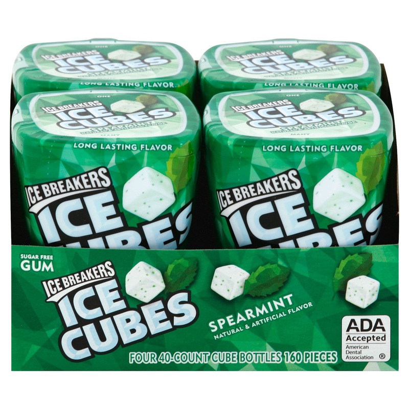 ICE BREAKERS Ice Cubes Spearmint Sugar Free Chewing Gum, 40 pcs., 4 pk.