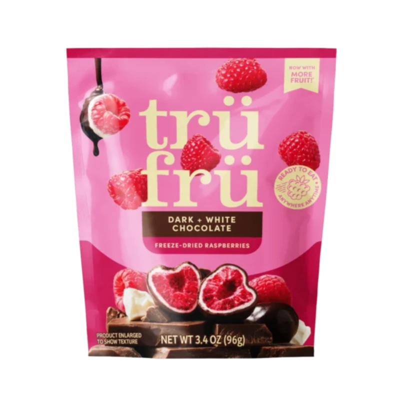 Tru Fru Freeze-Dried Fresh Raspberries with White and Dark Chocolate – 3.4oz