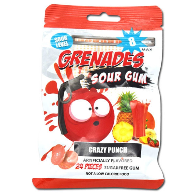 Grenades Gum Sour Crazy Punch 24 Piece Bag