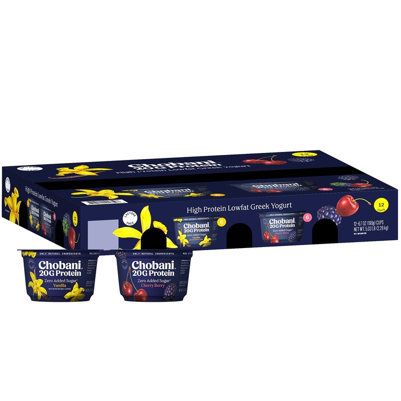 Chobani 20G Protein Low Fat Greek Yogurt Cups Variety Pack, 6.7 oz., 12ct.
