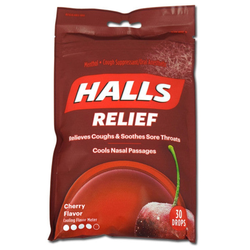 Halls Cherry Cough Drops  30 Count Bag
