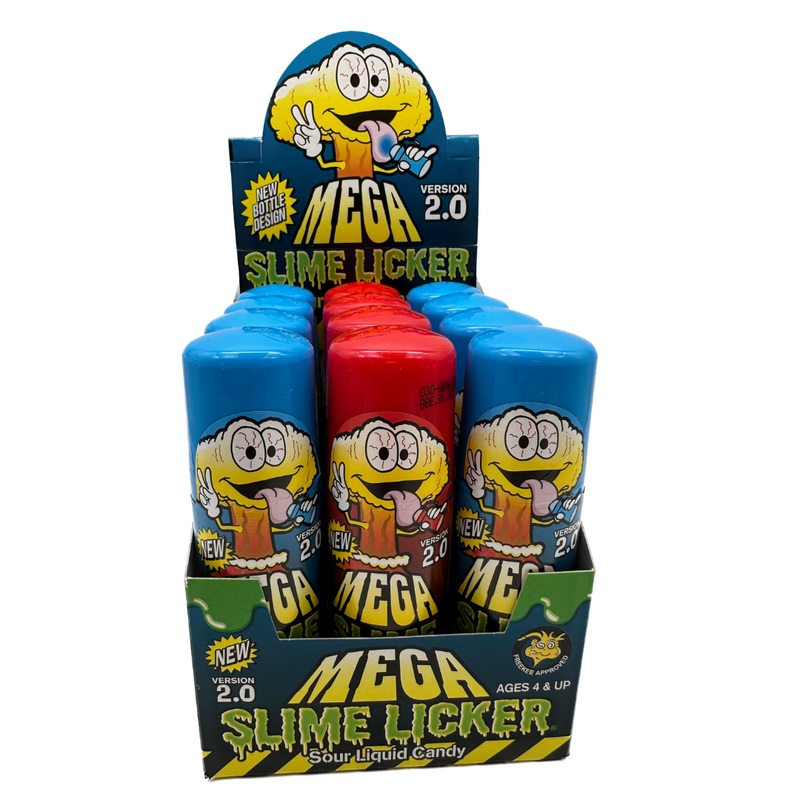 Toxic Waste Mega Slime Licker 2.0 Blue Razz and Strawberry Liquid Sour Candy – 3oz / 12ct