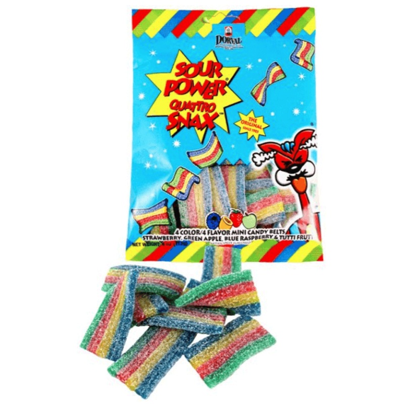 Dorval Sour Quattro Snax Mini Belts 4oz Peg Bag 12ct