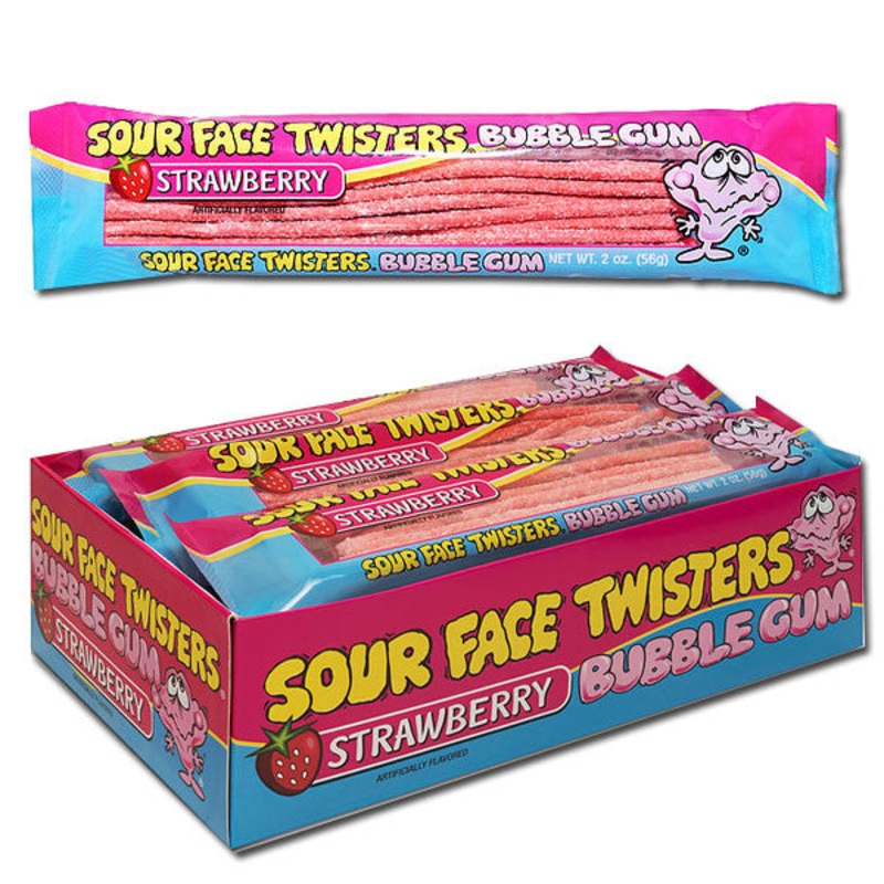Sour Face Twisters Bubble Gum Strawberry 12 Count