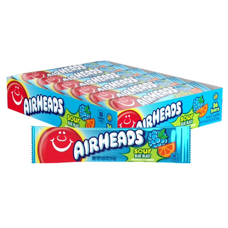 Airheads Sour Blue Blast Taffy – 0.55oz / 36ct