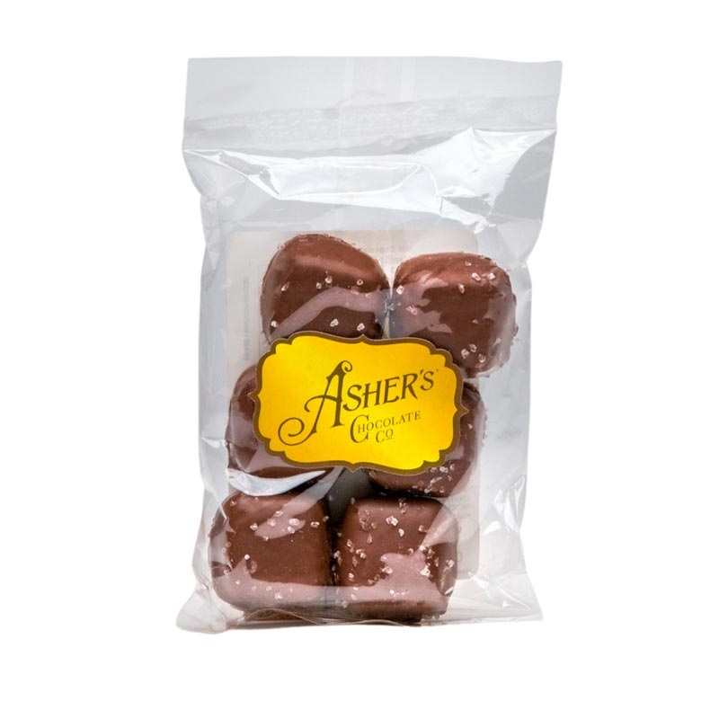 Asher Milk Vanilla Caramels with Sea Salt 4oz Cello Bags 12ct
