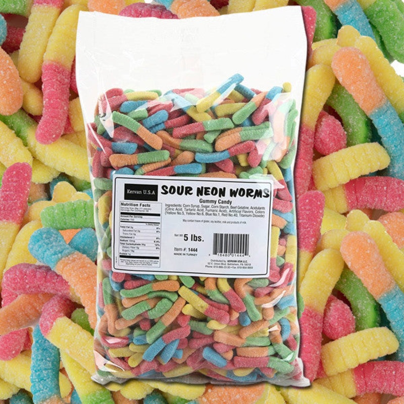 Gummi Mini Sour Neon Worms 5lb Bulk