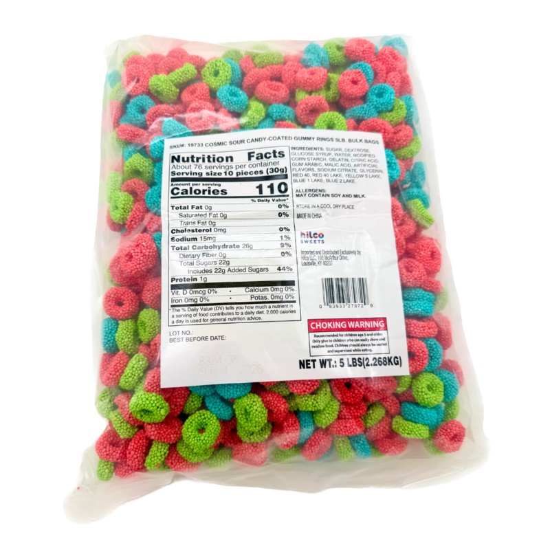 Cosmic Sour Candy-Coated Gummy Rings – 5lb