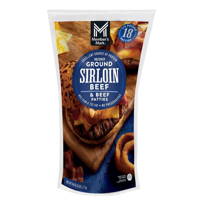 Member’s Mark 85/15 Ground Sirloin Beef Patties, Frozen, 1/3 lb., 18 ct.