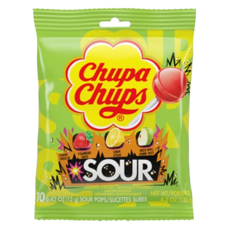 Chupa Chups Sour Assorted Pops 4.2 oz. Bag
