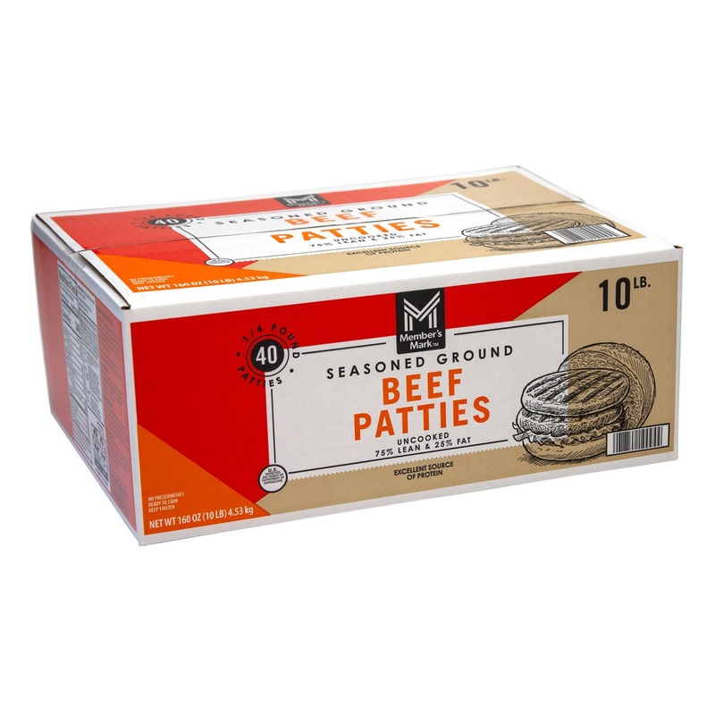 Member’s Mark 75/25 Seasoned Ground Beef Patties, Frozen, 1/4 lb., 40 ct.