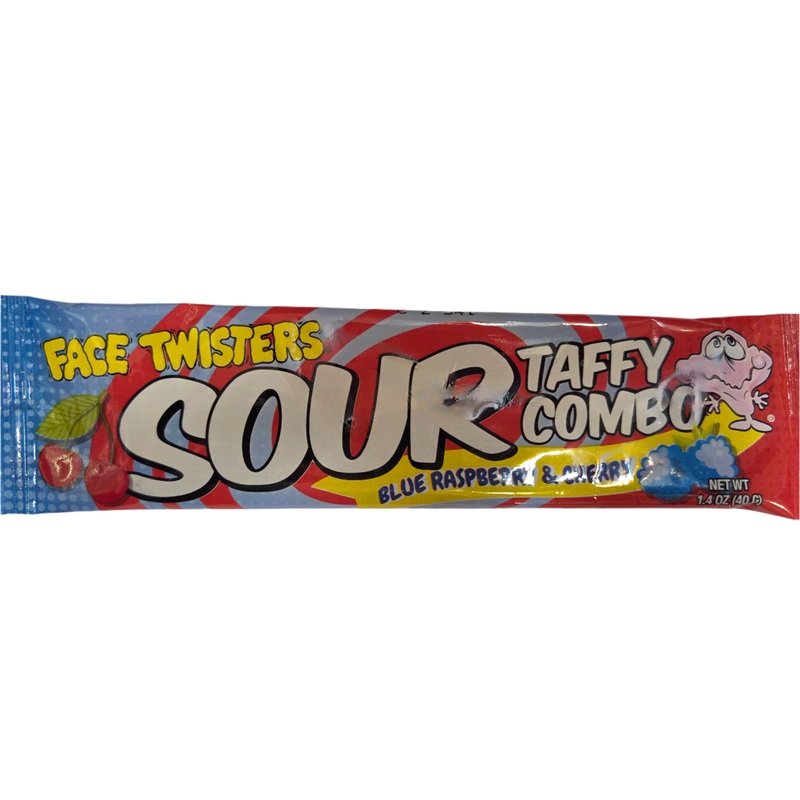 Face Twisters Sour Blue Raspberry Cherry Taffy