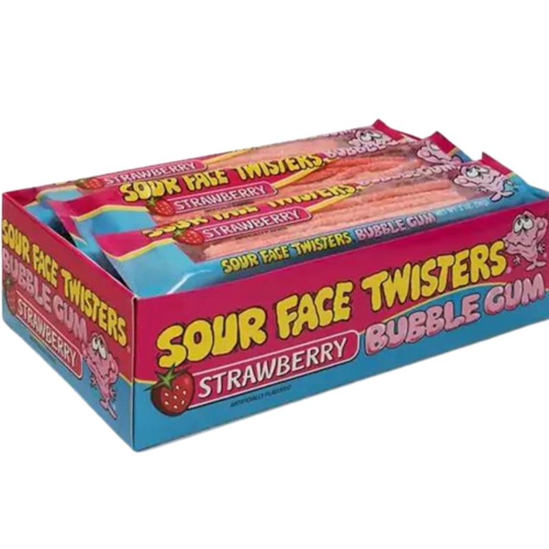 Face Twisters Strawberry Sour Bubble Gum 2 oz. Tray
