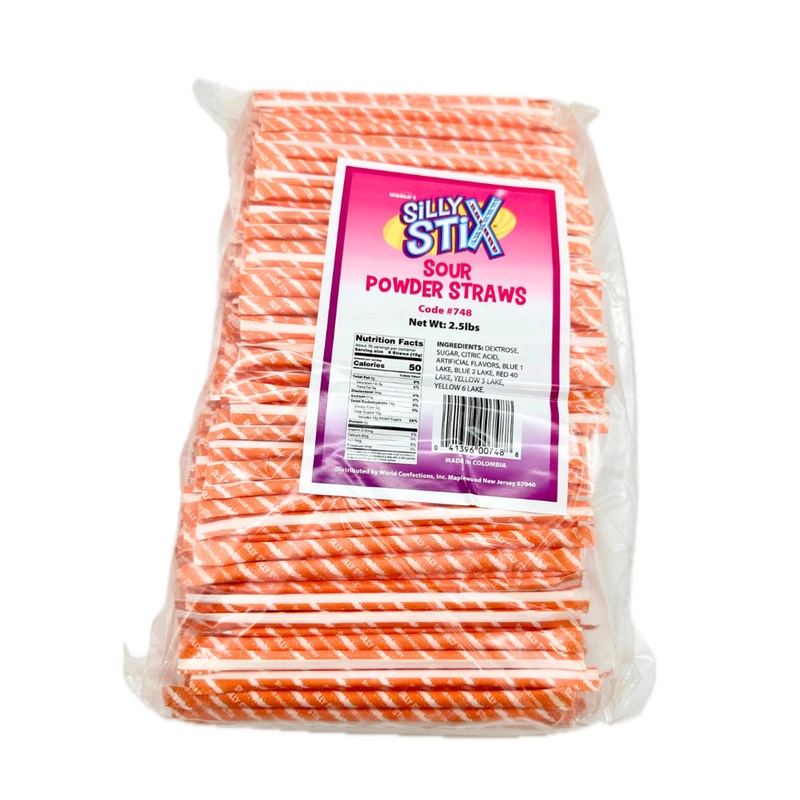 Silly Sticks Orange Sour Powdered Candy Straws – 2.5lb