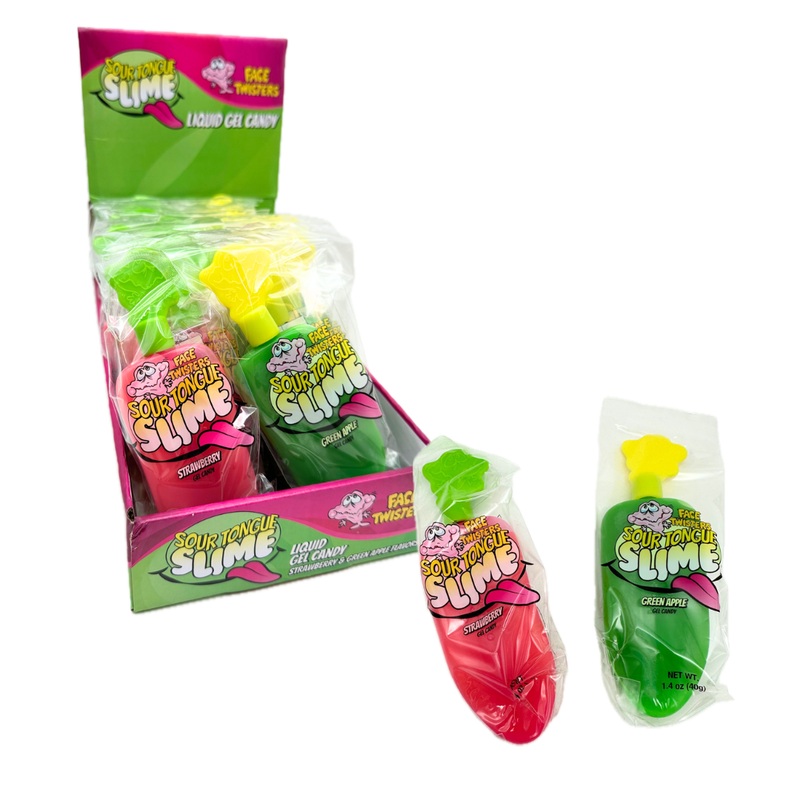 Sour Tongue Slime Liquid Gel Candy – Strawberry / Green Apple – 1.4oz / 24ct