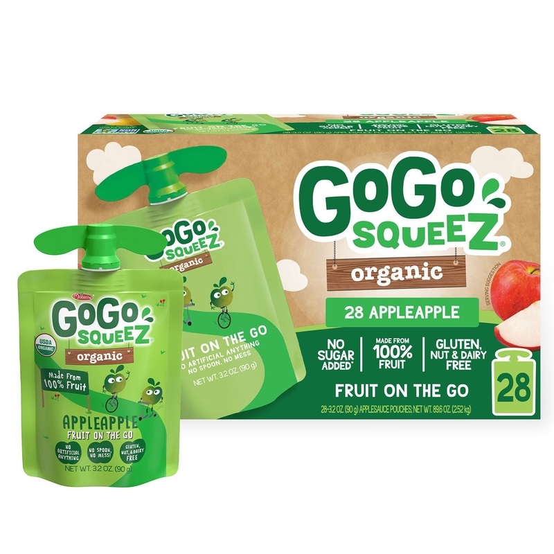 GoGo SqueeZ Organic Applesauce Pouches, Apple Apple, 3.2 oz., 28 ct.
