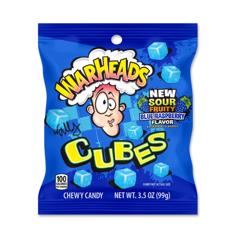 Warheads Sour Blue Raspberry Cubes – 3.5oz