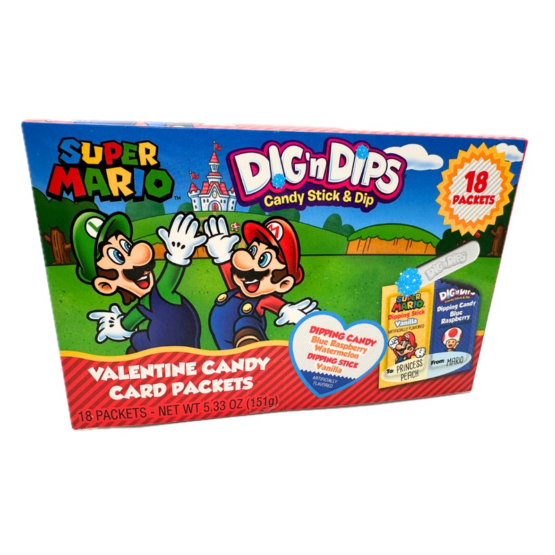 Super Mario Dig ‘n Dips Valentine Candy Card Packets – 18ct