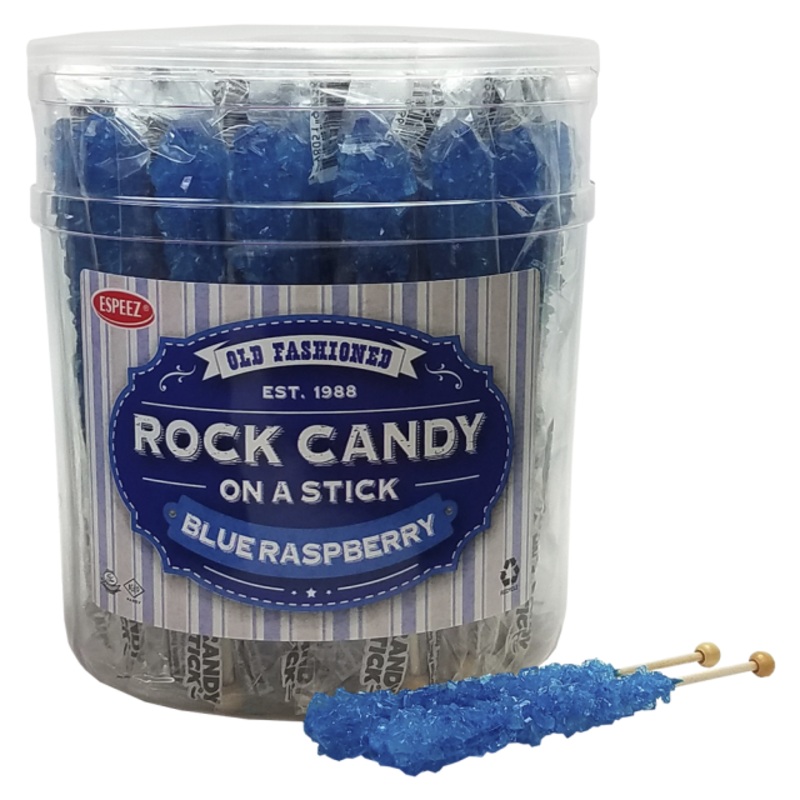 Blue Raspberry Flavored Rock Candy Crystal Sticks – Tub of 36