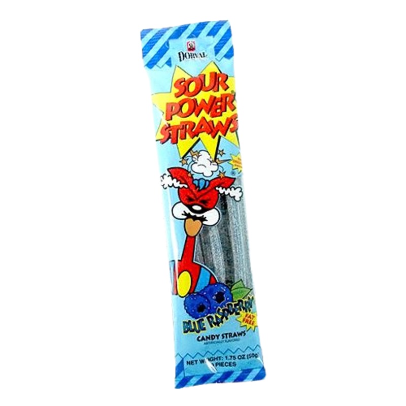 Sour Power Blue Raspberry Candy Straws – 1.75-oz. Pack