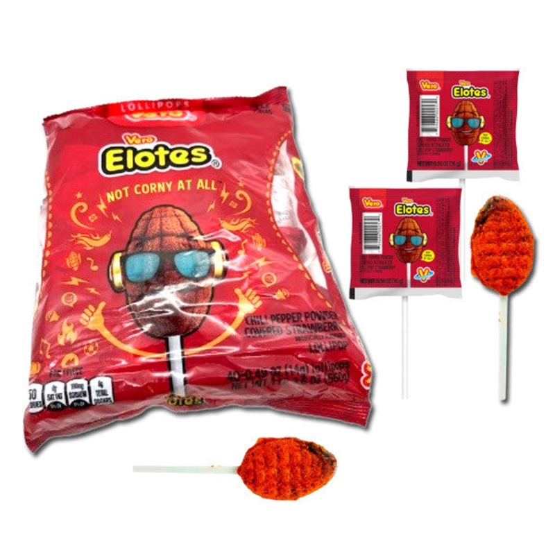 Vero Elotes Chili Pepper Strawberry Lollipops – 0.49oz / 40ct