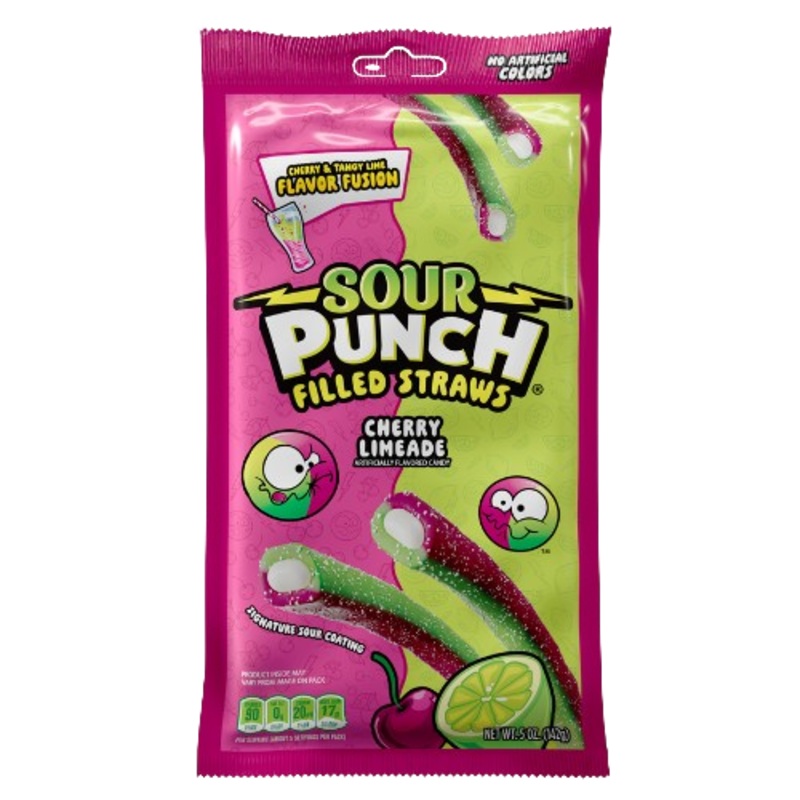 Sour Punch Filled Straws Cherry Limeade Bag