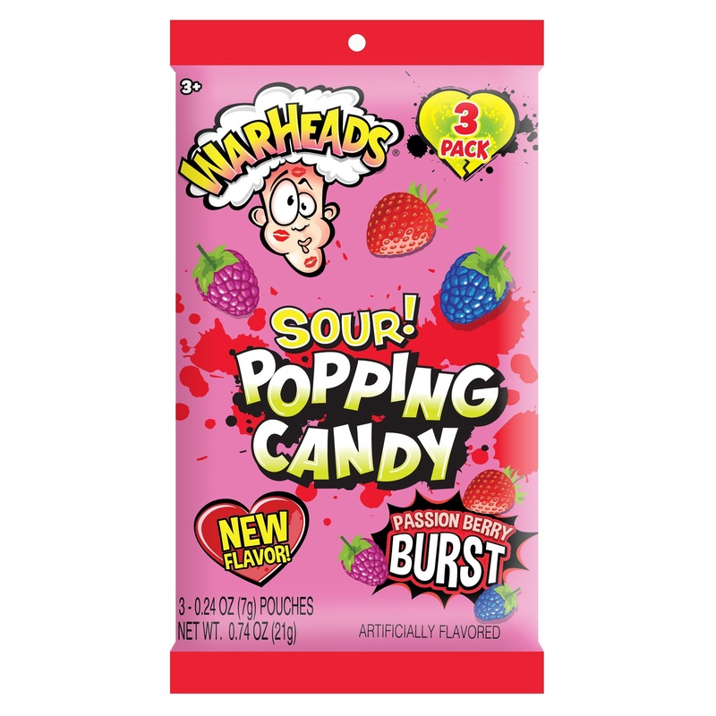Warheads Valentine’s Sour Popping Candy 3 Pack 0.74 oz. Bag