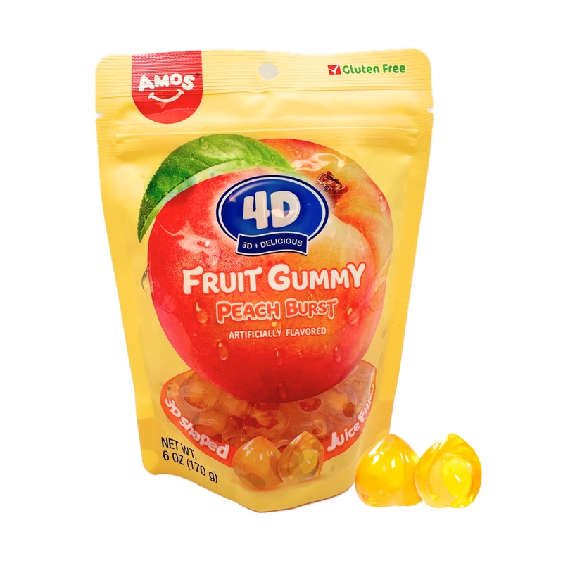AMOS 4D Peach Burst Fruit Gummy – 6oz