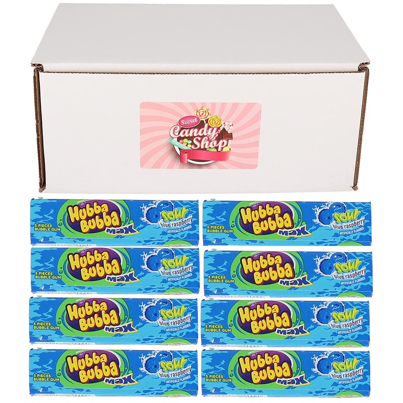 Hubba Bubba Max Bubble Gum (Sour Blue Raspberry flavor) (Pack of 8, total of 40 pieces)
