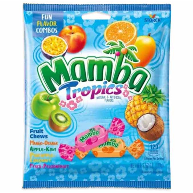 Mamba Tropics Fruit Chews 3.52oz Peg Bag 12ct