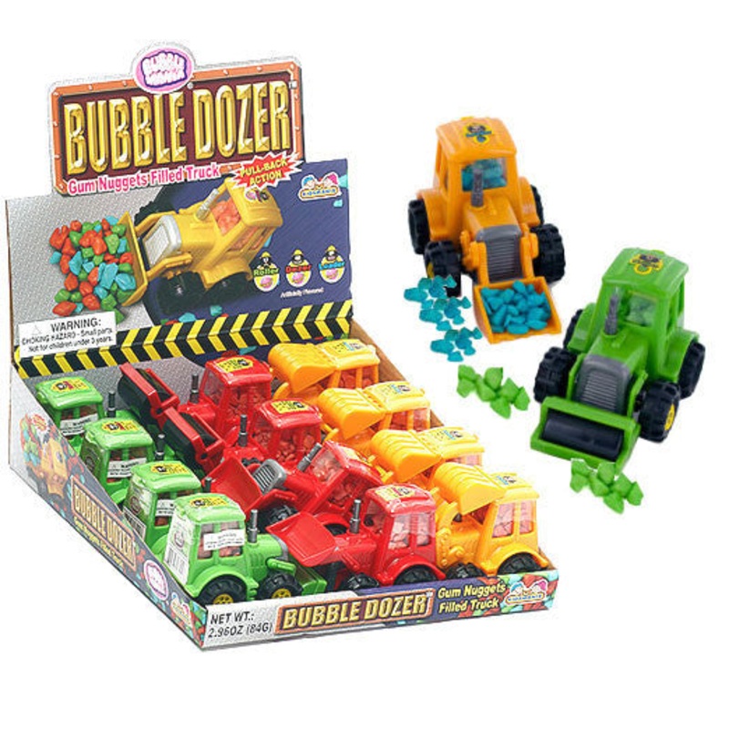 Bulldozer Toy With Bubble Gum Rocks 12 Count
