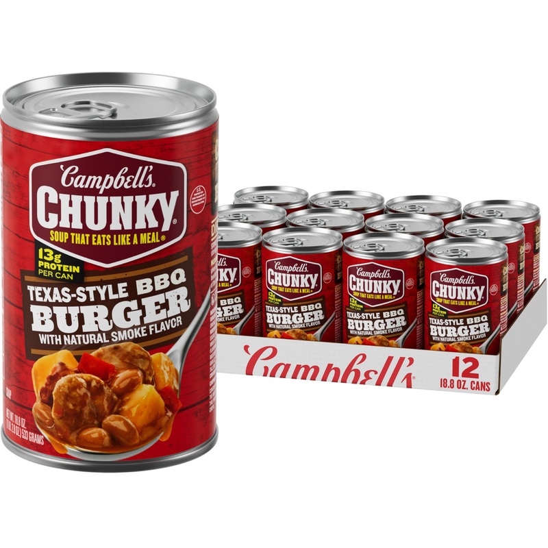 Campbells Chunky Soup, Texas-Style Bbq Burger With Natural Smoke Flavor, 18.8 Oz Can (Pack Of 12)