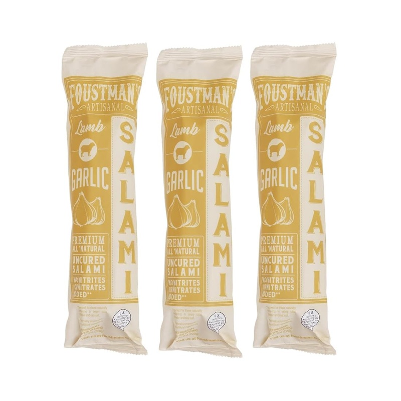 Foustman’S Salami Garlic Lamb Artisanal, Nitrate-Free, Naturally Cured, Gluten-Free, Dairy-Free, No Pork, Pack Of 3, 8 Oz Each