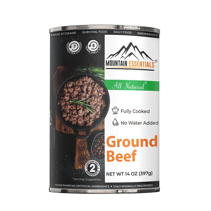 Mountain Essentials Fully Cooked Ready To Eat Ground Beef 14 Oz All Natural, No Water Added, Recipe Ready Perfect For Quick Meal