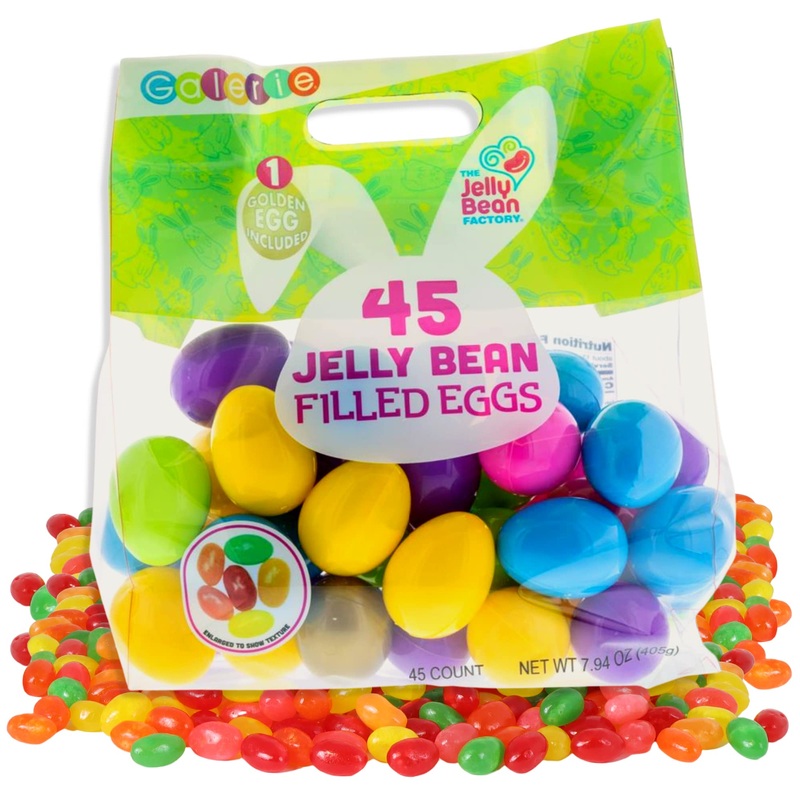 Bulk Plastic Candy Filled Easter Eggs With Jelly Beans And Stickers, Basket Stuffers, Assorted Bag Of 45 (Bag Of 45)