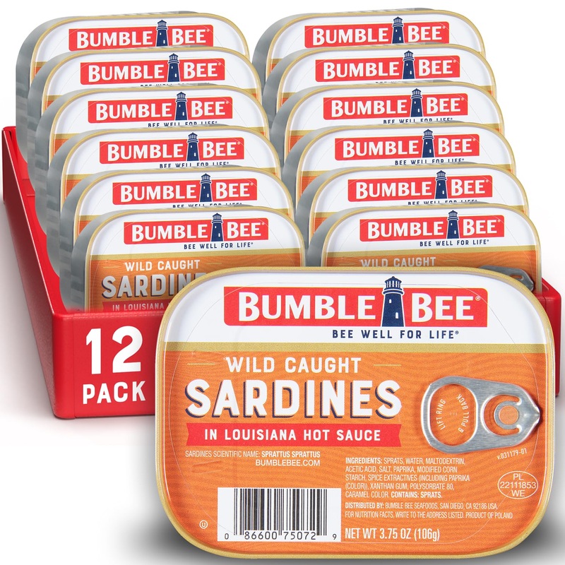 Bumble Bee Sardines In Louisiana Hot Sauce, 3.75 Oz Tin (Pack Of 12) – Wild Caught, Gluten Free, Keto, Kosher
