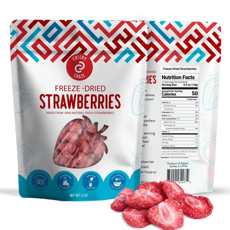 Crispy Craze Freeze Dried Strawberries Bulk, 6 Oz – Sliced Strawberry Fruit Crisps, Non Gmo, Healthy Snack With No Added Sugar &