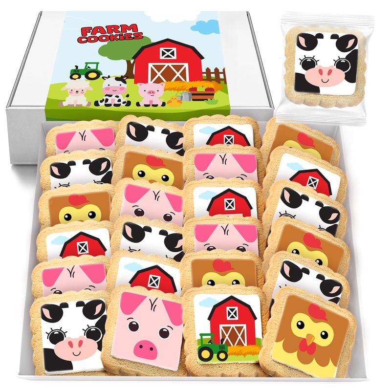 Farm Animal Cookies 24 Pack Party Favors Decorated Bulk | Individually Wrapped Sugar Cookies | Barn Yard Baby Shower Birthday Pa