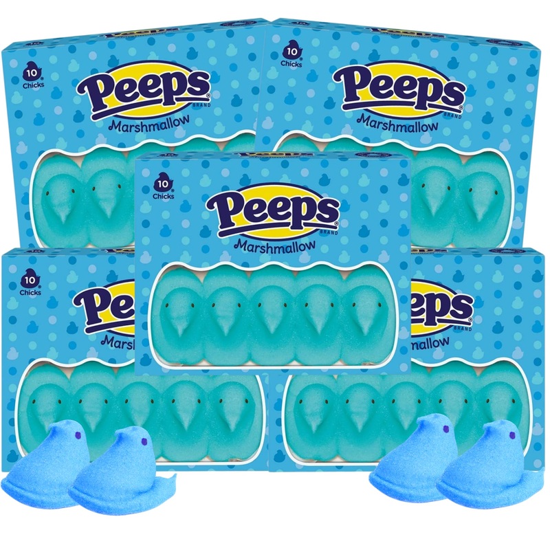 Needzo Blue Marshmallow Chicks Candy, Bulk For Parties, 50 Total Pieces (Pack Of 5)