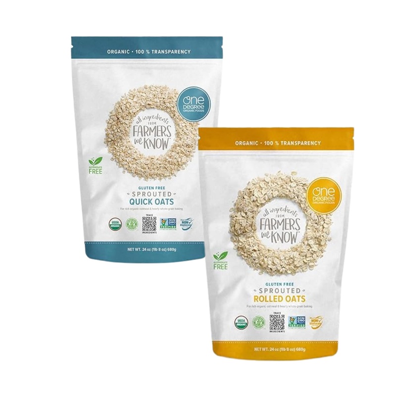 One Degree Organic Foods, Gluten Free, Sprouted Rolled Oats And Quick Oats, 24Oz (Quick Oats & Rolled Oats)